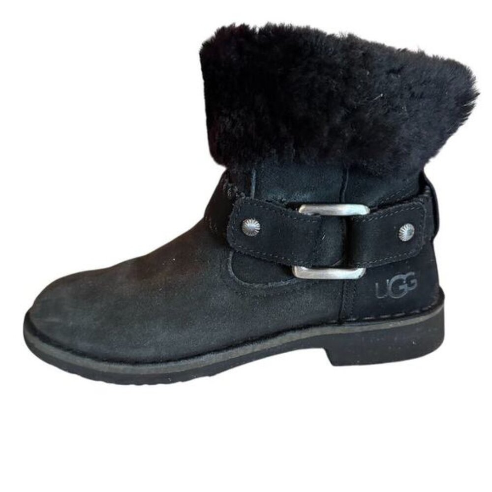 UGG Cedric Shearling Suede Moto Harness Boots Size 9.5.